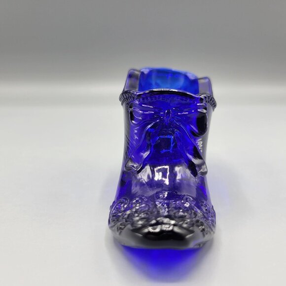 Vintage Cobalt Blue Glass Shoe Figurine Scroll & Bow Detailing Collectible - Picture 6 of 13